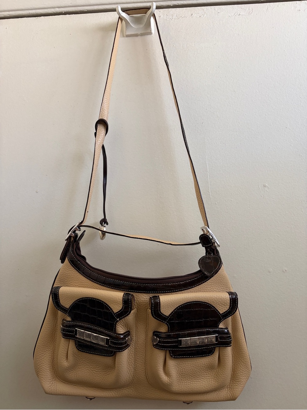 Cream and Brown Croc Vintage Brighton Bag NWOT
